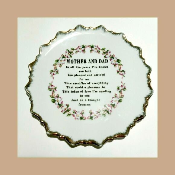 Tribute to Mother Dad Floral Plate Wall Hanging 7" VTG Retro Parent Gift Poem - Picture 8 of 16